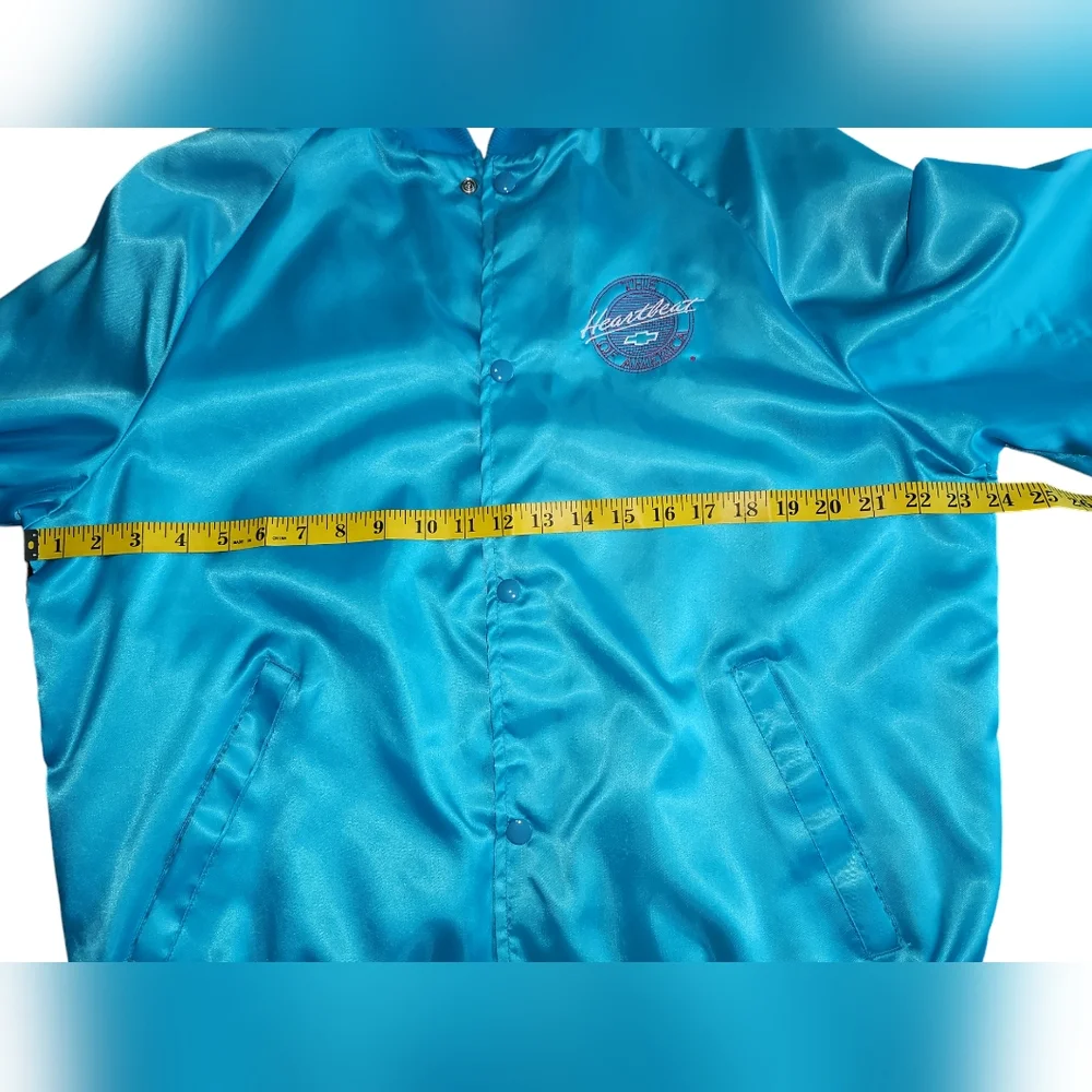 Chevy West Ark made in the USA, Vintage, 80s, Teal Satin Snap Up Jacket, Unisex - Picture 7 of 9